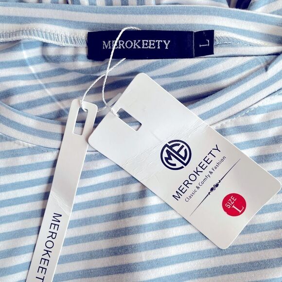 BLUE STRIPPED DRESS SIZE LARGE NWT - Picture 6 of 7